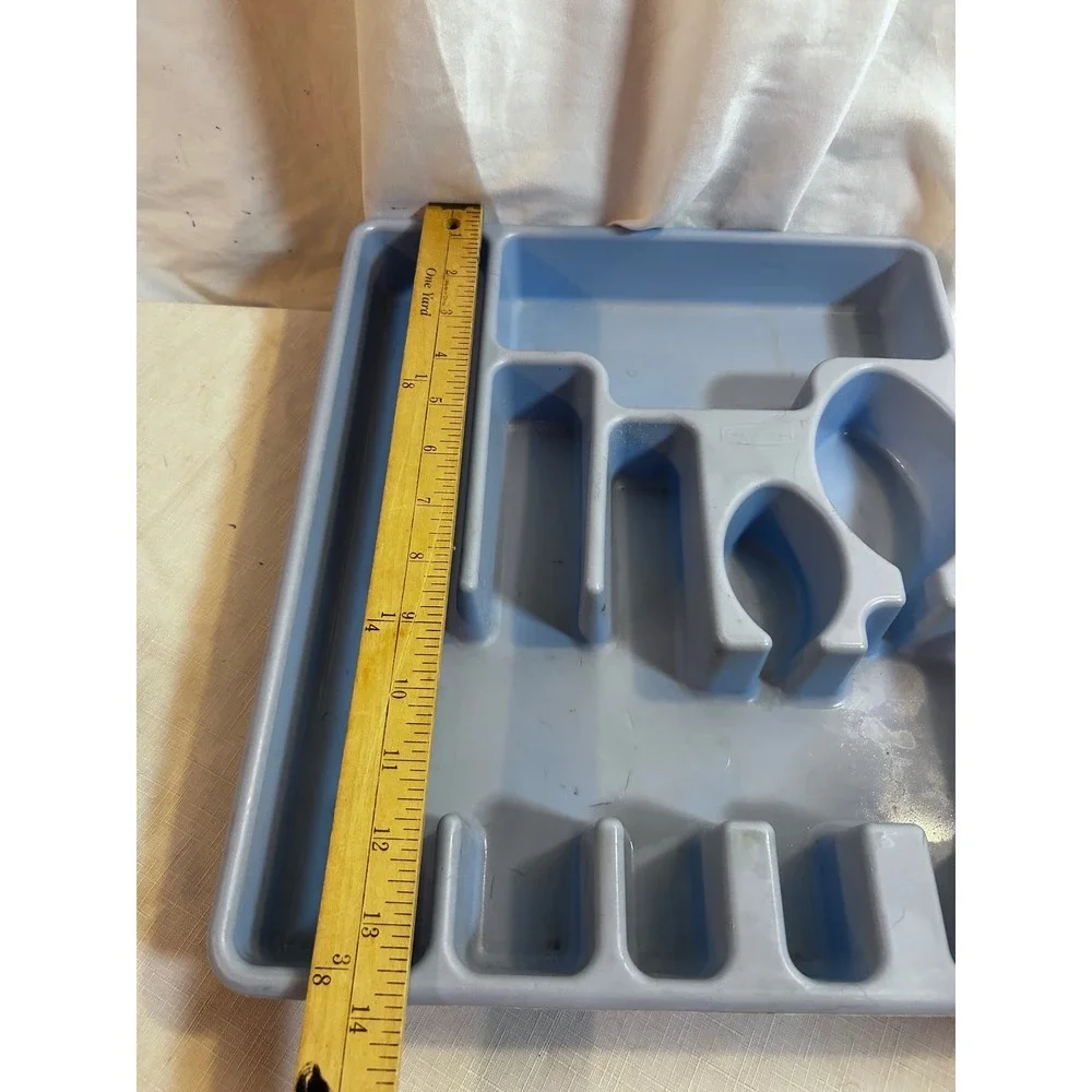 Rubbermaid Silverware Tray 13x11 Blue Vintage Plastic Drawer Organizer Utensil